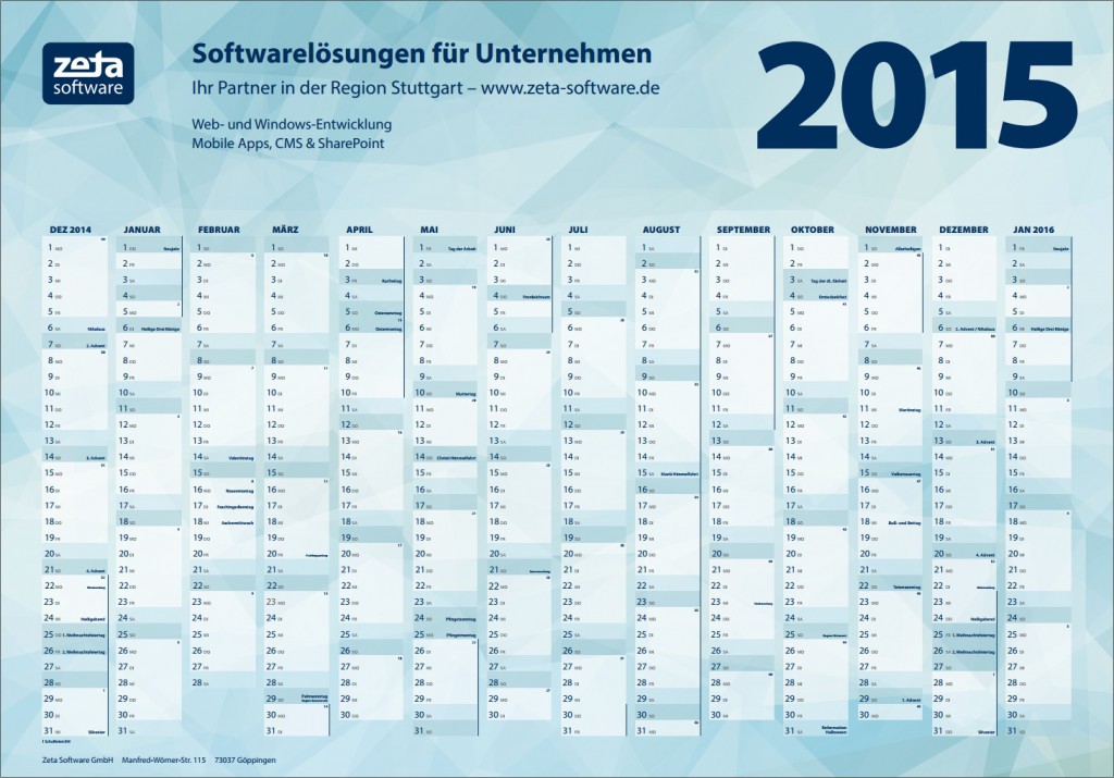 Kostenloser Wandkalender 2015