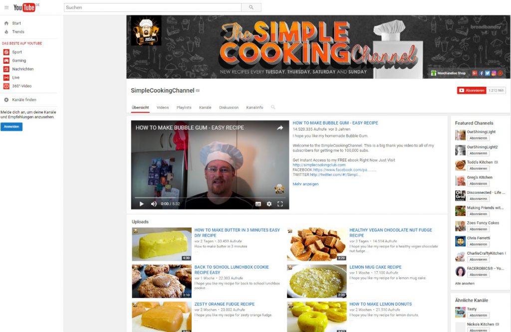 Kochrezepte auf Youtube