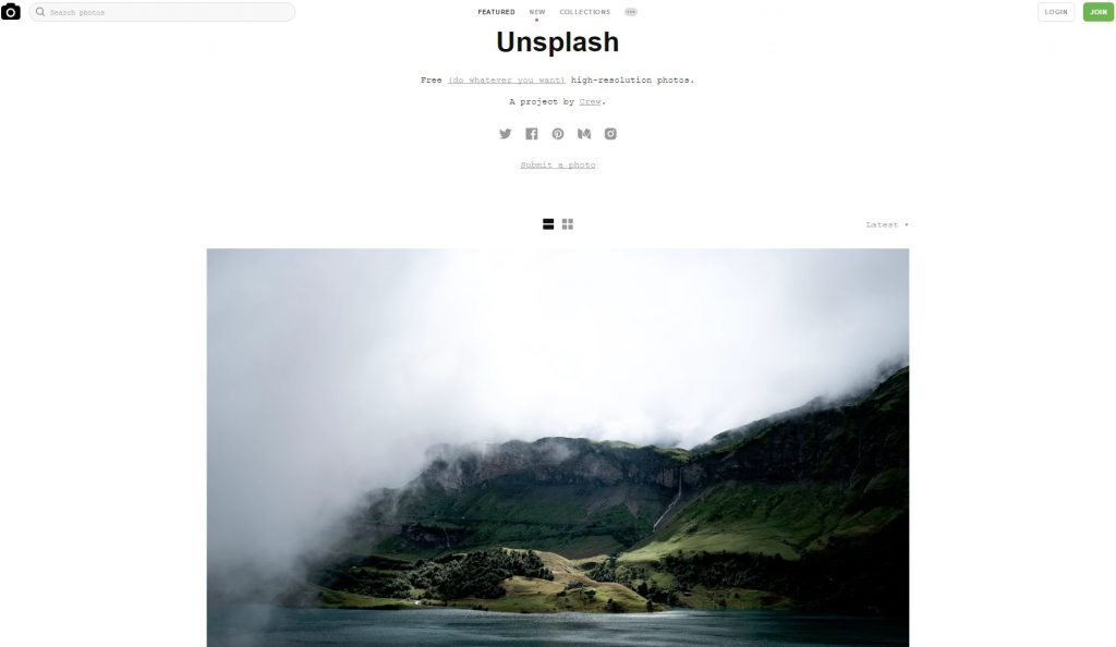Startseite von Unsplash