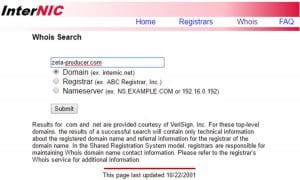 Whois-Abfrage auf Internic